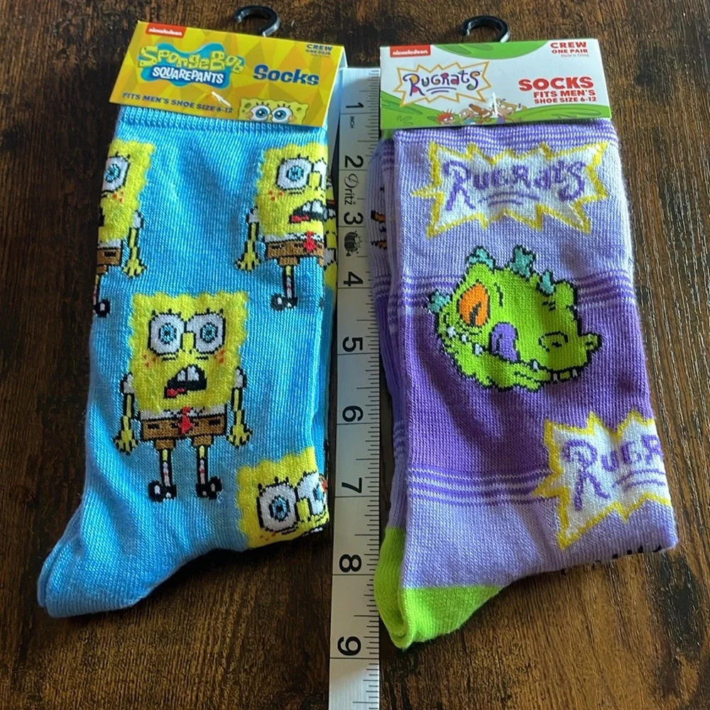 Nickelodeon Men’s Crew Socks Shoe Size 6-12 Sponge Bob Square Pants and Rugrats